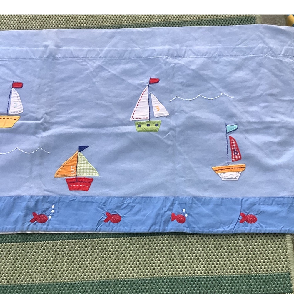 Pottery Barn Kids Sailboat Embroidered Window Valance Nautical Blue Fish Nursery